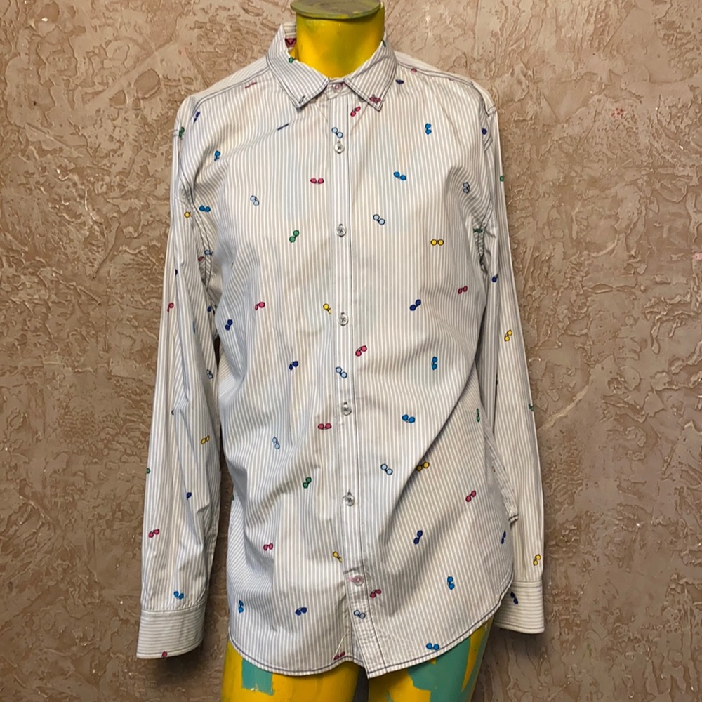 Stars & Stripes Mens Button-Up Shirt Sunglasses Stripe Long Sleeve Slim Fit XL